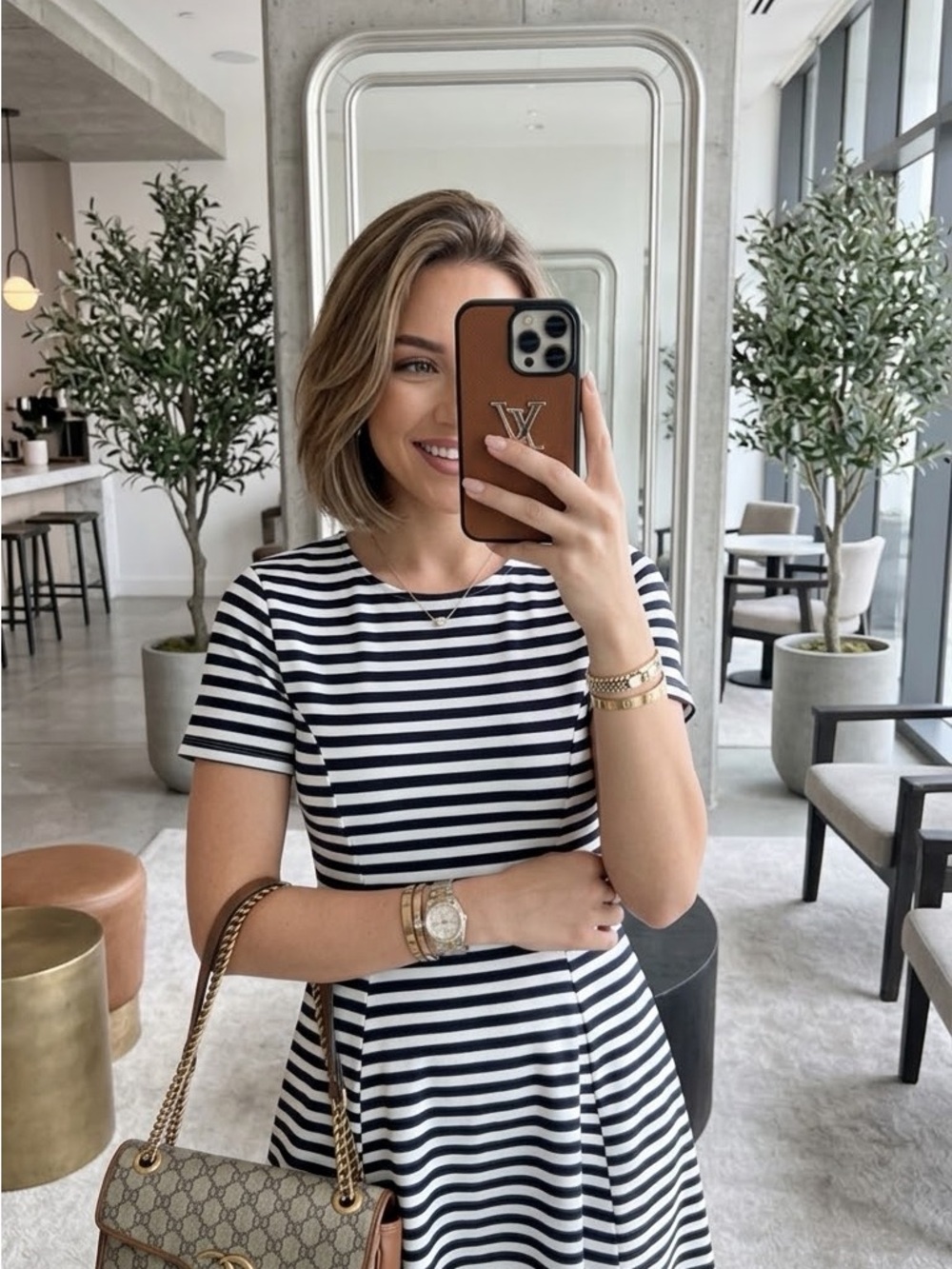 H&M Navy & White Striped Fit-and-Flare Dress